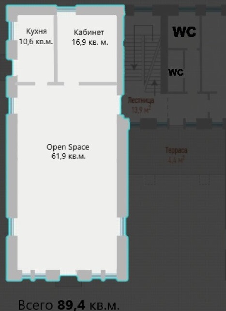 Без%. ул.Воздвиженская, офис в стиле Loft, 101м.кв.